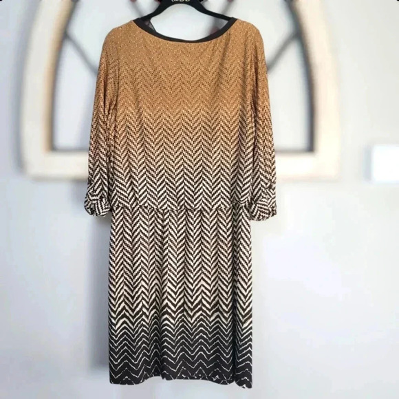 London Times Blouson/Drawstring Shift Dress With 3/4 Buttoned Sleeve,Size 14 - Picture 4 of 6